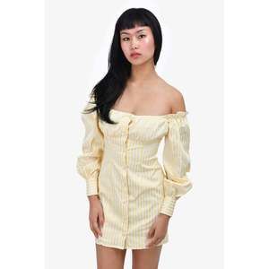 Lovers + Friends White/Yellow Striped Off-the-Shoulder Dress Size XXS